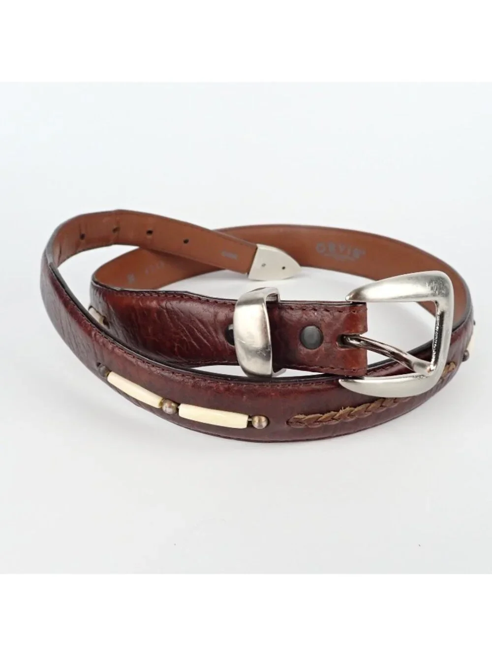 Orvis Men’s Brown Leather Belt Size 34 1.25” Width Classic Buckle